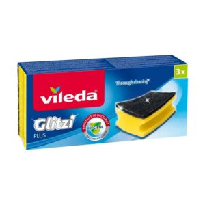 Vileda Glitzi Plus домакинска гъба 3 броя за почистване на мазнини и загорели съдове