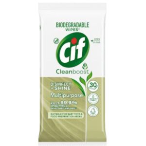 Cif Clean Boost биоразградими мокри кърпи 30 броя почистване и свежест