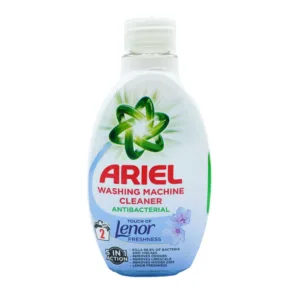 Ariel 5in1 Touch of Lenor препарат за почистване на пералня 250 мл – препарат с 5 в 1 действие, който премахва котлен камък, неприятни миризми и замърсявания, унищожава 99,9% от бактериите и освежава с аромат на Lenor.