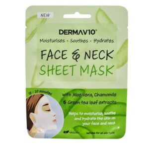 Derma V10 Алое Вера, Лайка и Зелен Чай текстилна маска за лице и шия за хидратация и успокояване на кожата