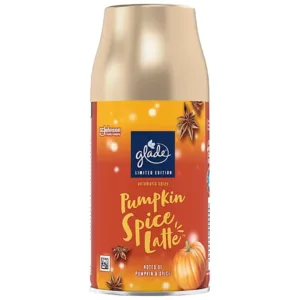Glade Pumpkin Spice Latte пълнител за автоматична ароматизираща машинка 269 мл с топъл аромат на тиква, ароматни подправки и кремообразно лате, осигурява до 60 дни свежест.