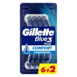 Gillette Blue 3 Comfort мъжки самобръсначки 8 броя – самобръсначки с 3 остриета, подвижна глава и овлажняваща лента за гладко и комфортно бръснене.