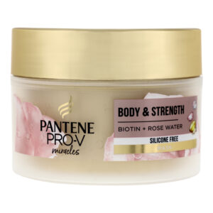 Pantene Miracles Body & Strength с Биотин и Розова Вода маска за коса 160 мл – подхранваща маска за тънка и слаба коса за укрепване, хидратация, плътност и мекота.